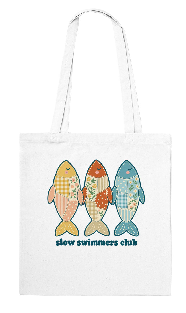 Slow Swimmers Club feel-good tote bag in white, Zen Koala Australia