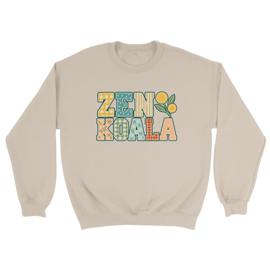 Zen Koala Faux Patchwork feel-good sweatshirt in sand, Zen Koala Australia