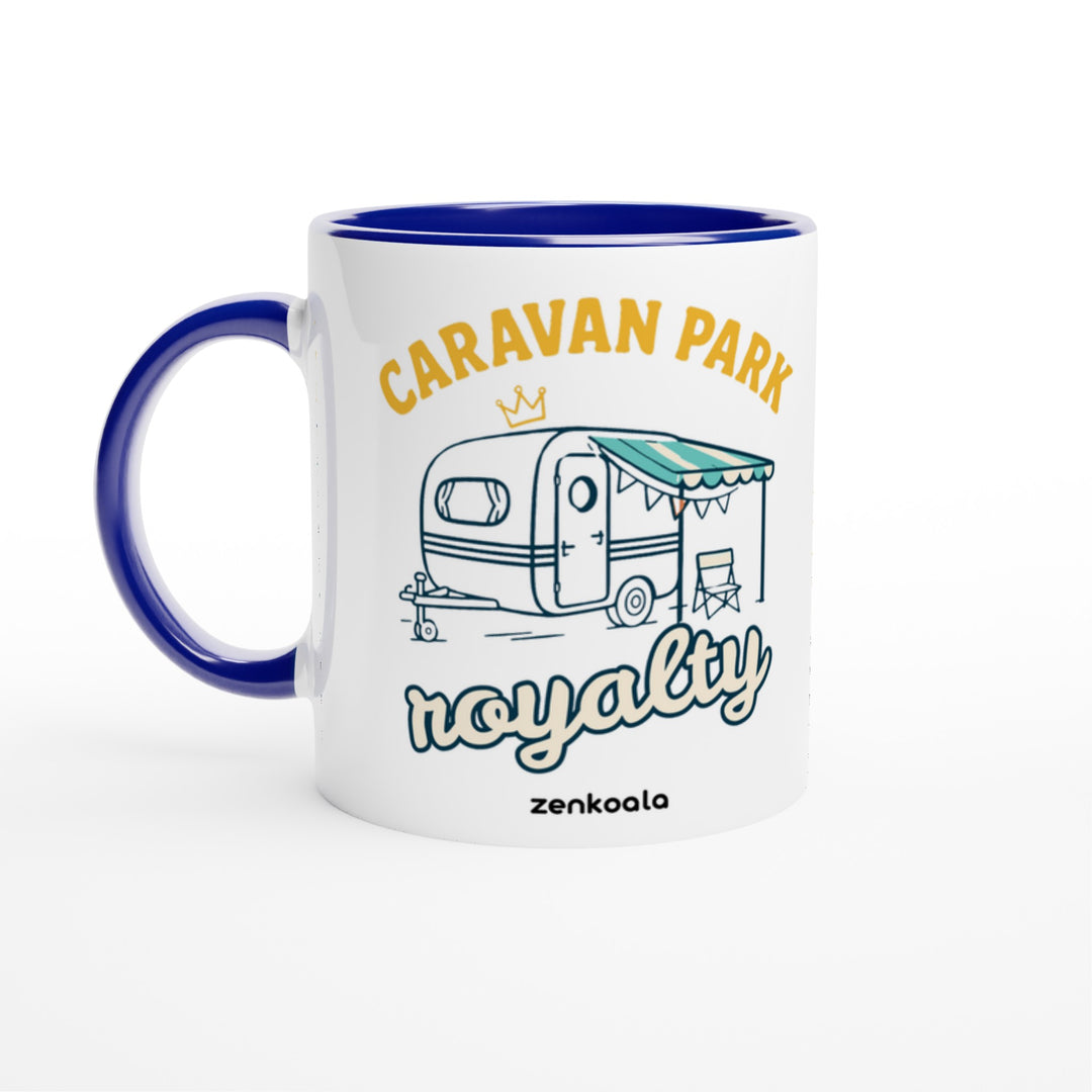 Caravan Park Royalty mug in blue: white with a blue rim, inside and handle, Zen Koala Australia