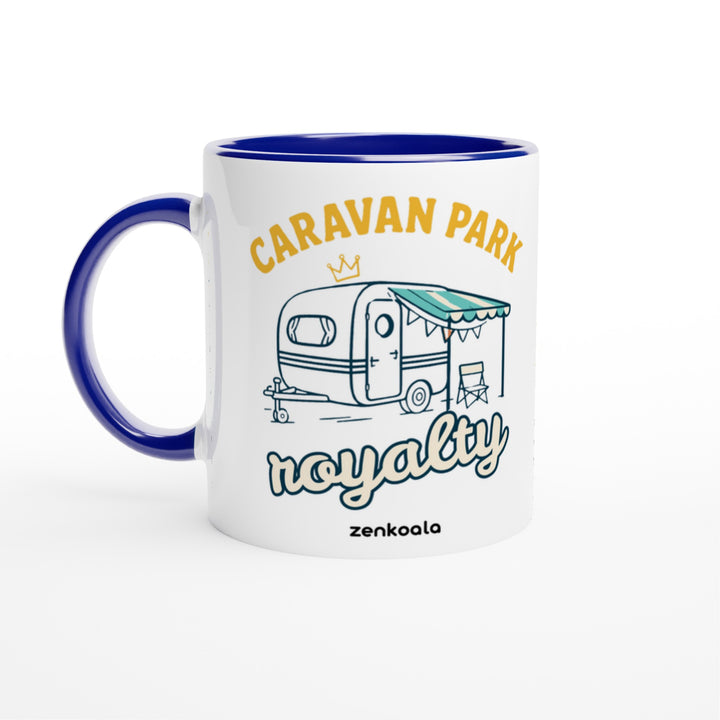 Caravan Park Royalty mug in blue: white with a blue rim, inside and handle, Zen Koala Australia