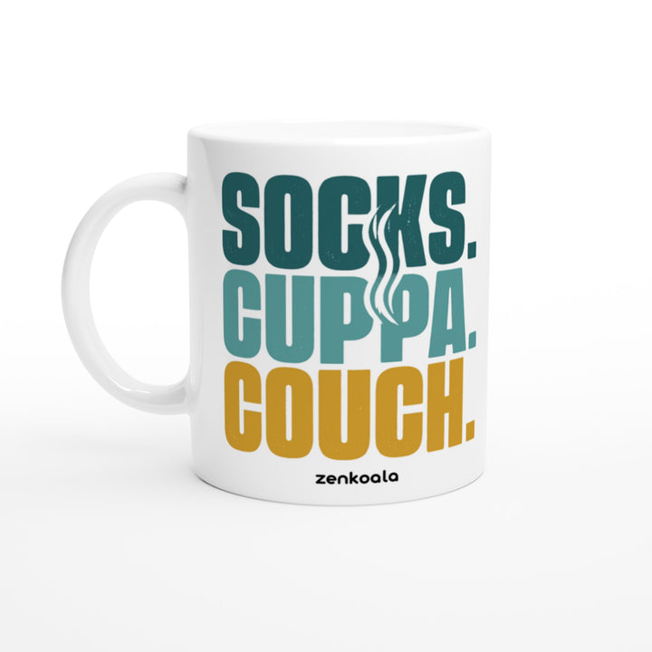 Socks Cuppa Couch mug in all white, Zen Koala Australia