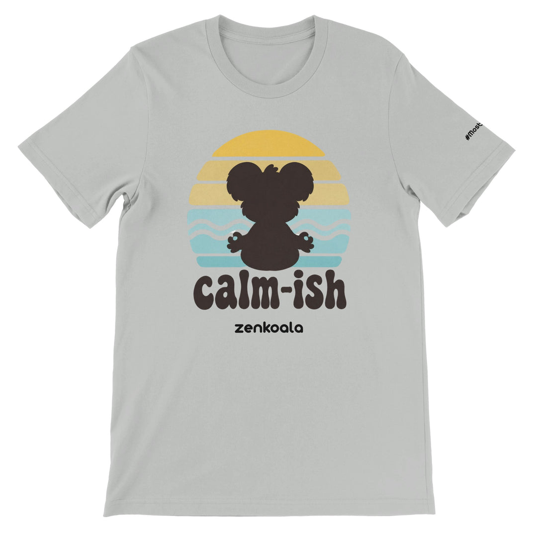 Calm-ish Retro Sunset Koala feel-good tee in silver — Zen Koala Australia