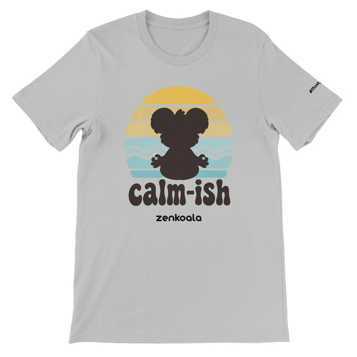 Calm-ish Retro Sunset Koala feel-good tee in silver — Zen Koala Australia