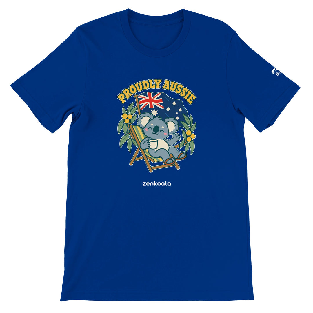 Proudly Aussie feel-good tee in true royal, Zen Koala Australia
