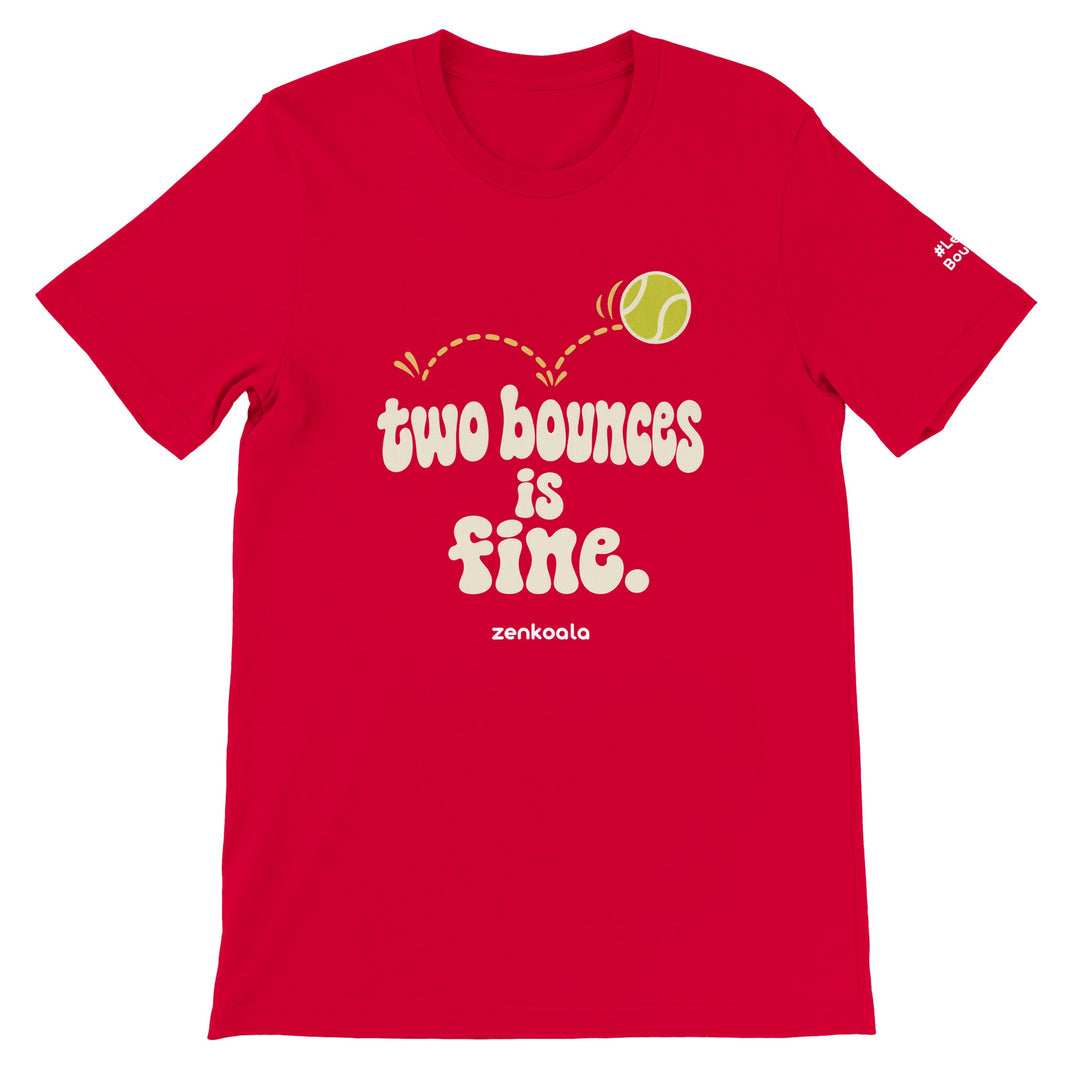 Two Bounces Is Fine feel-good tee in red, Zen Koala Australia