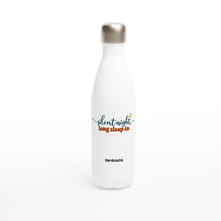 Silent Night Long Sleep-In feel-good water bottle: flowing script under a little moon, Zen Koala Australia