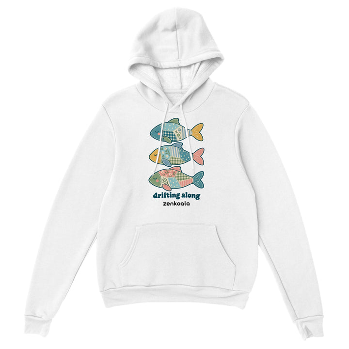 Drifting Along Fish feel-good hoodie in white, Zen Koala Australia