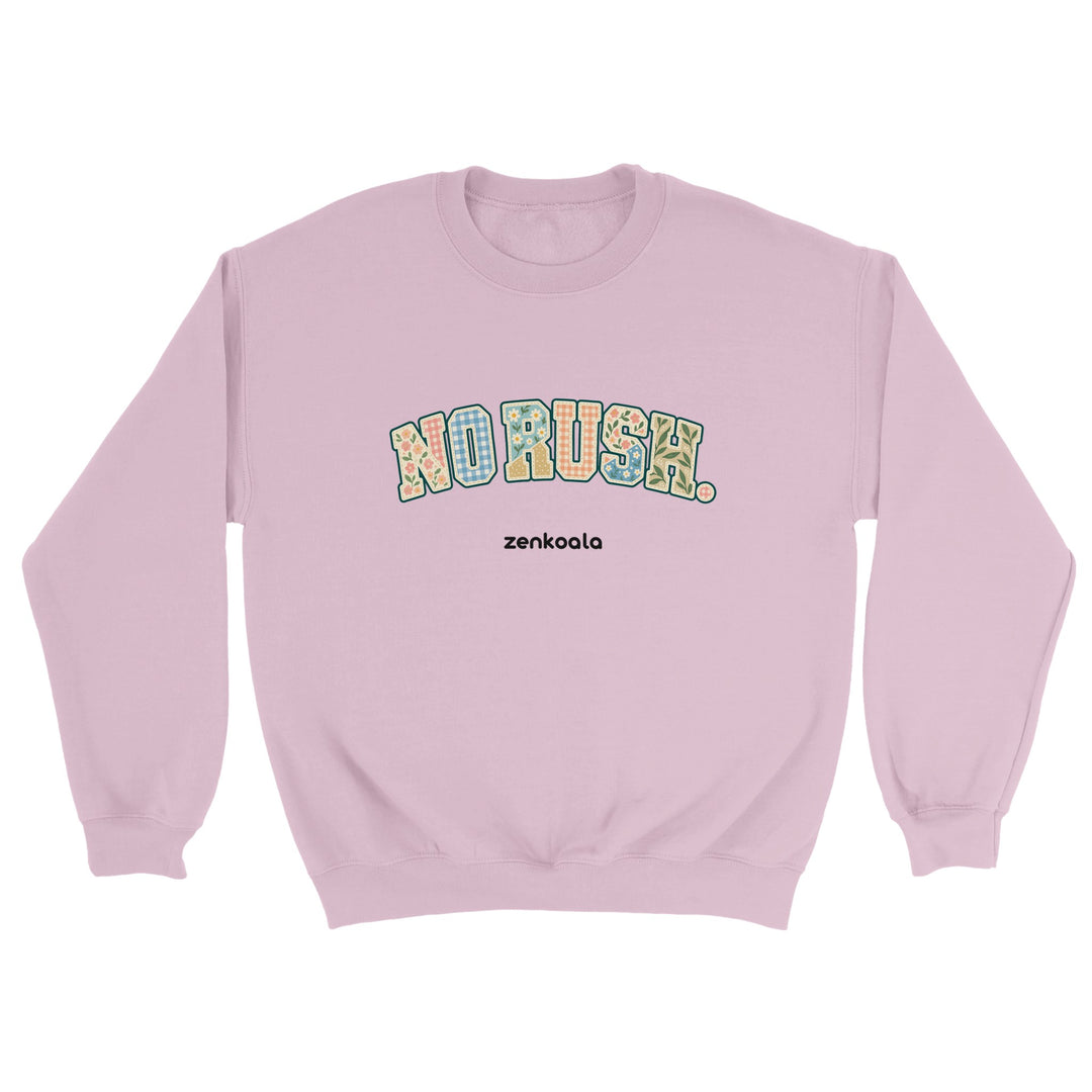 No Rush Faux Patchwork feel-good sweatshirt in light pink, Zen Koala Australia