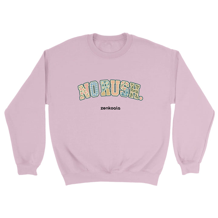No Rush Faux Patchwork feel-good sweatshirt in light pink, Zen Koala Australia
