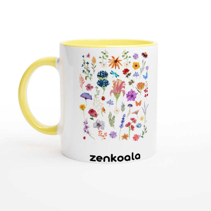 Stay Wild mug in yellow: white with a yellow rim, inside and handle, Zen Koala Australia