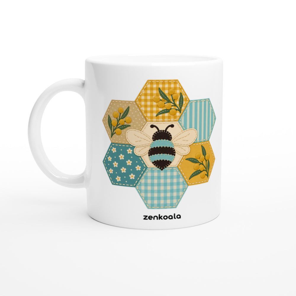 Honeycomb Bee mug in all white, Zen Koala Australia