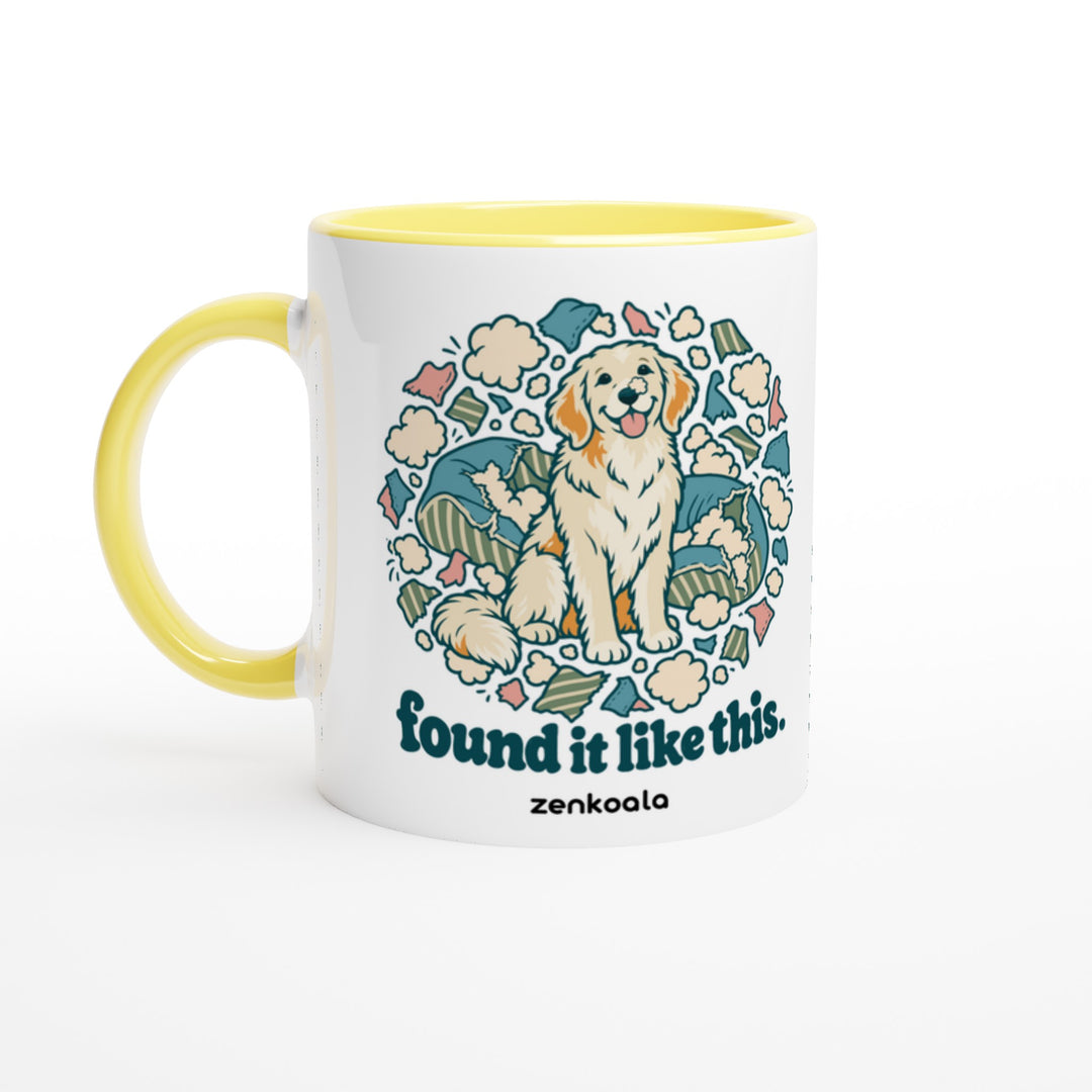 Found It Like This mug in yellow: white with a yellow rim, inside and handle, Zen Koala Australia