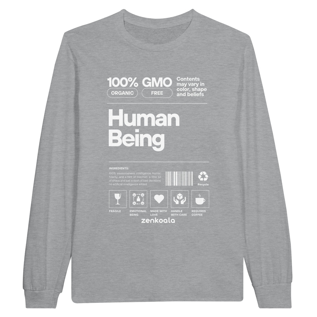 Human Being feel-good long sleeve tee in sports grey, Zen Koala Australia