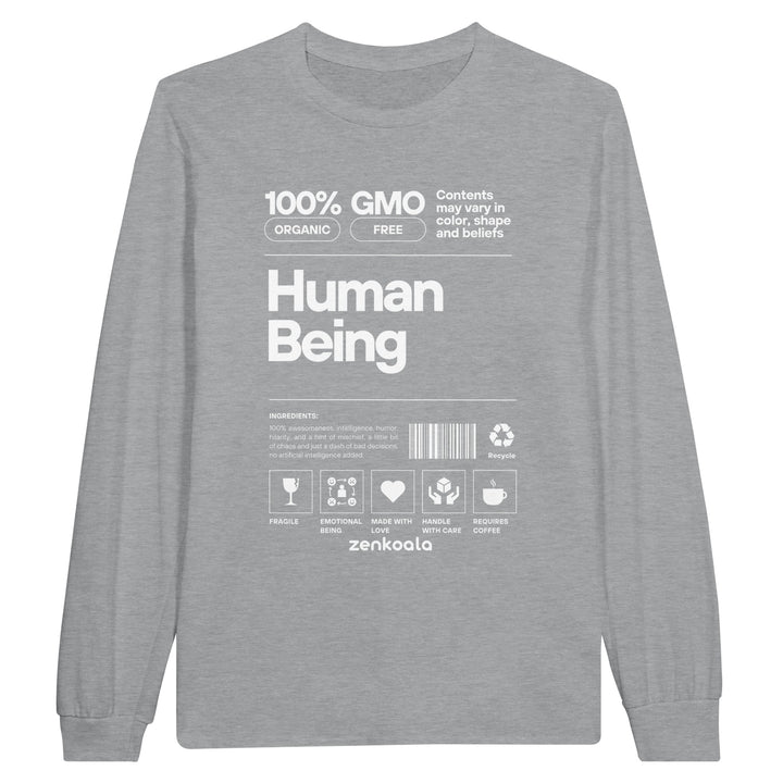 Human Being feel-good long sleeve tee in sports grey, Zen Koala Australia