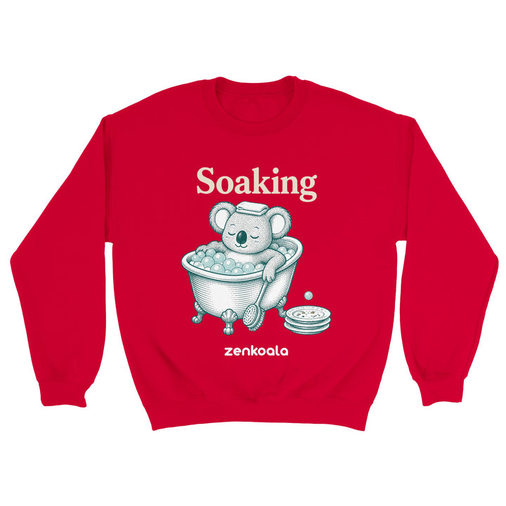 Soaking Koala Bath feel-good sweatshirt in red — Zen Koala Australia