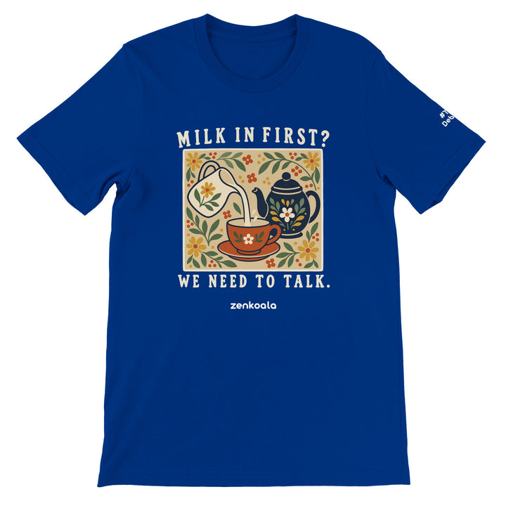Milk in First feel-good tee in true royal, Zen Koala Australia