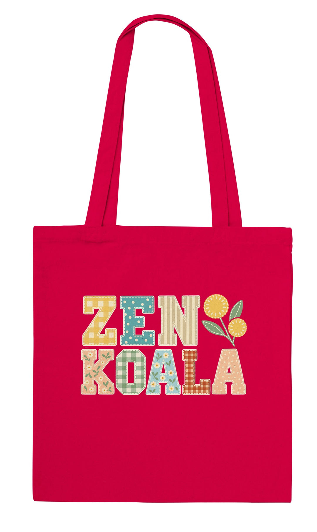 Zen Koala Faux Patchwork feel-good tote bag in red, Zen Koala Australia