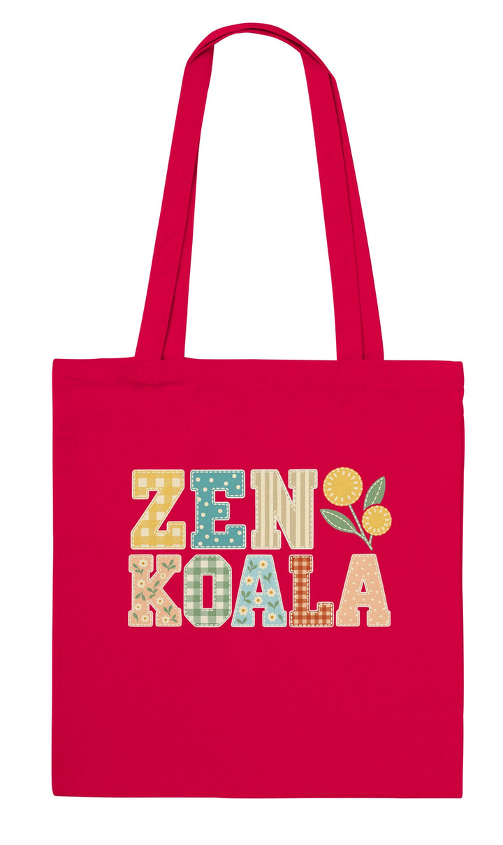 Zen Koala Faux Patchwork feel-good tote bag in red, Zen Koala Australia
