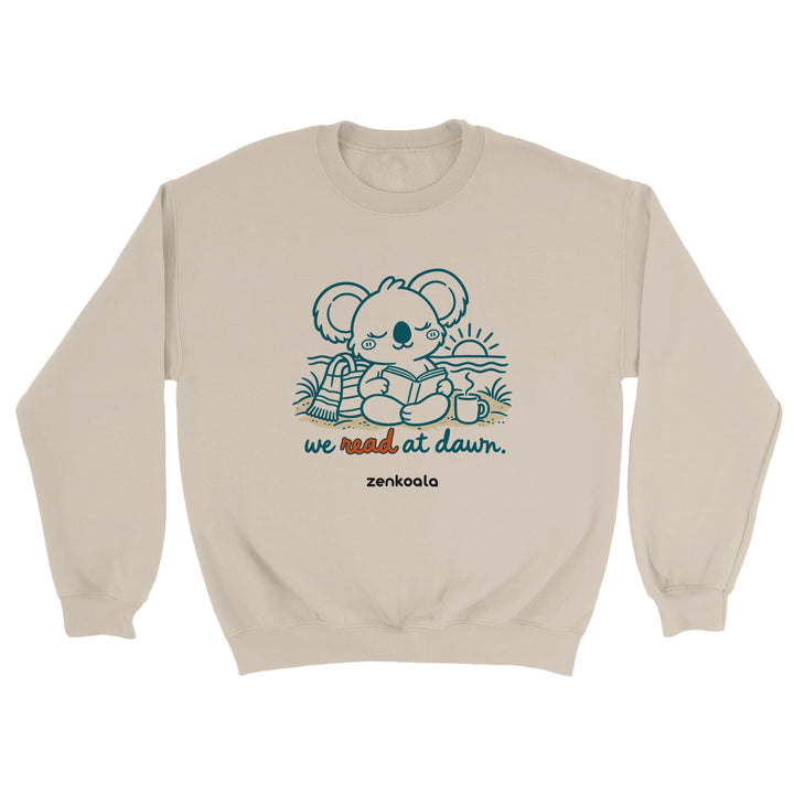 We Read at Dawn feel-good sweatshirt in sand, Zen Koala Australia