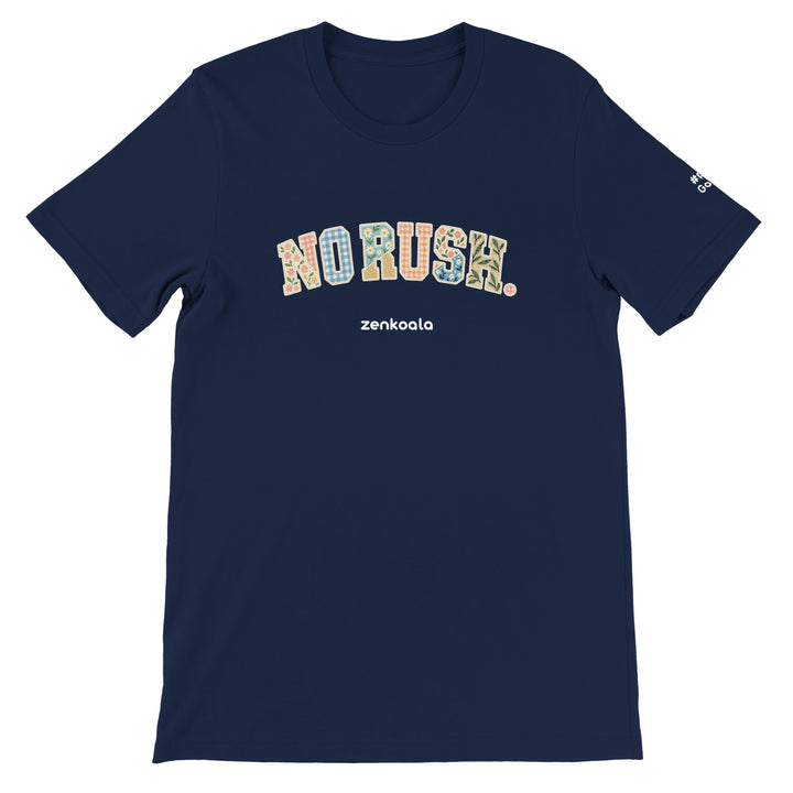 No Rush Faux Patchwork feel-good tee in navy, Zen Koala Australia