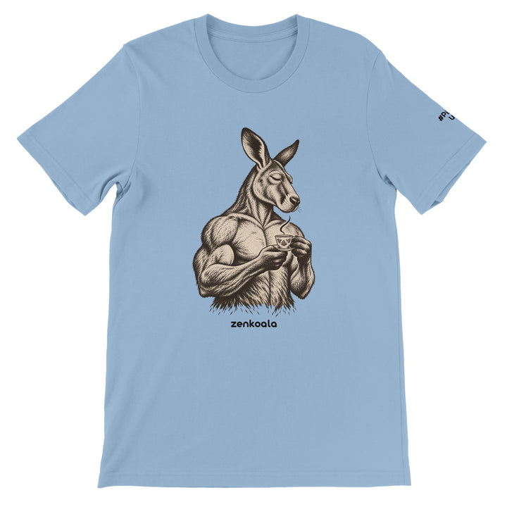 Buff Roo Teacup feel-good tee in light blue, Zen Koala Australia