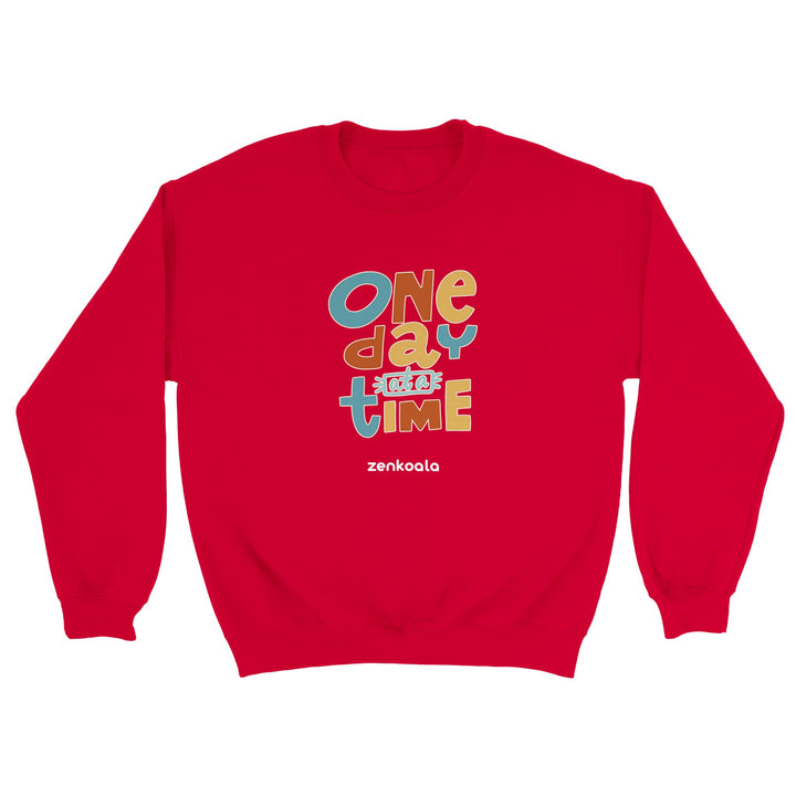 One Day at a Time feel-good sweatshirt in red, Zen Koala Australia