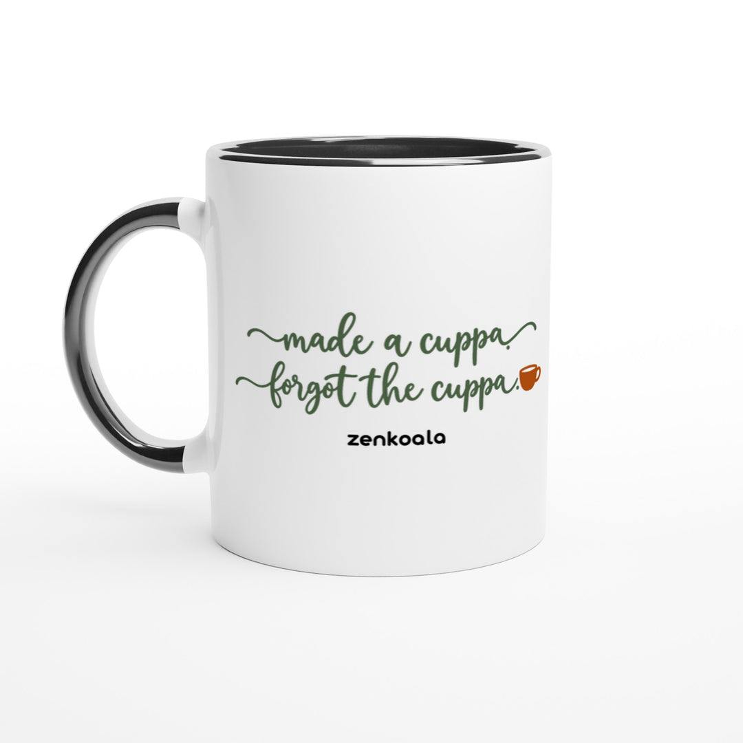 Made a Cuppa Forgot the Cuppa mug in black: white with a black rim, inside and handle, Zen Koala Australia