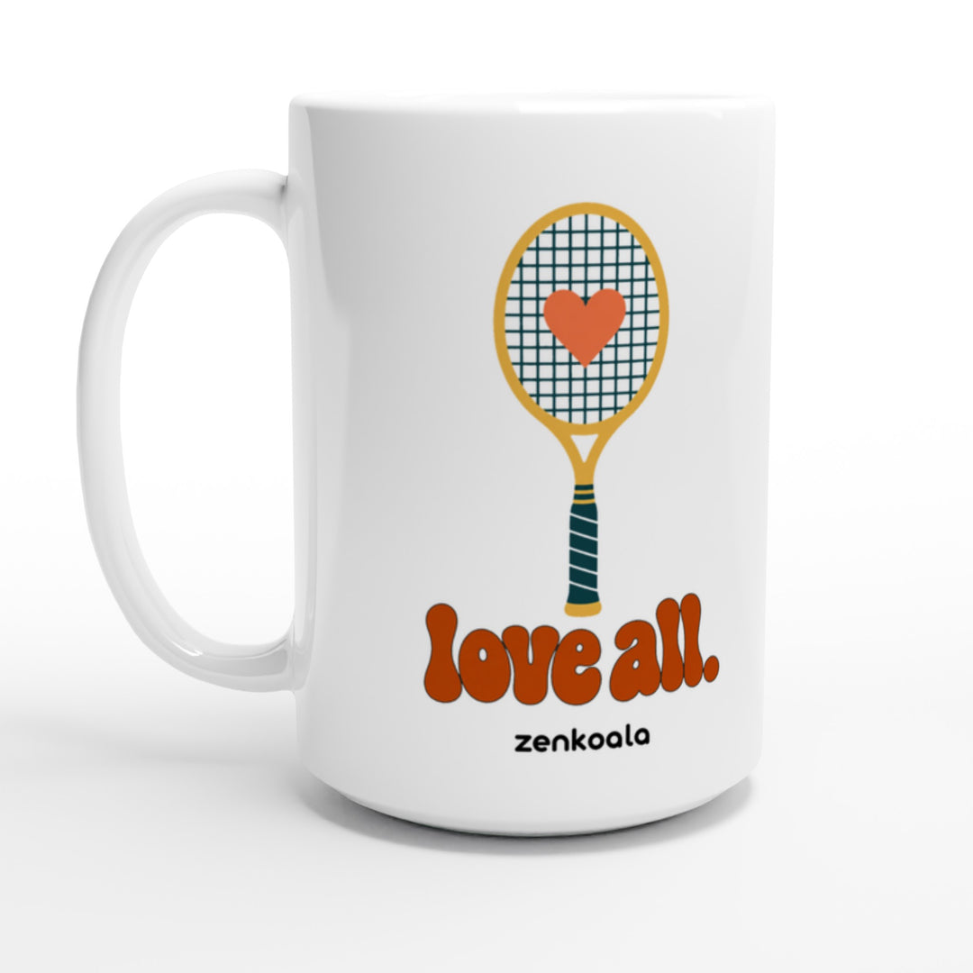 Love All feel-good 15oz mug: a racquet with a heart, Zen Koala Australia