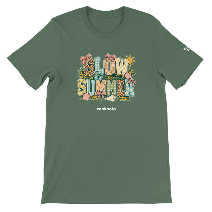 Slow Summer feel-good tee in military green, Zen Koala Australia