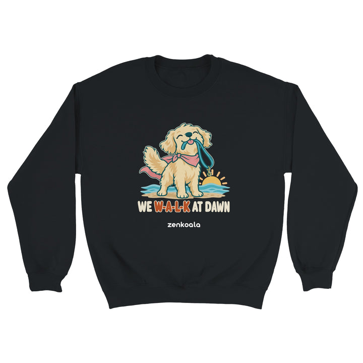 We Walk at Dawn feel-good sweatshirt in black, Zen Koala Australia