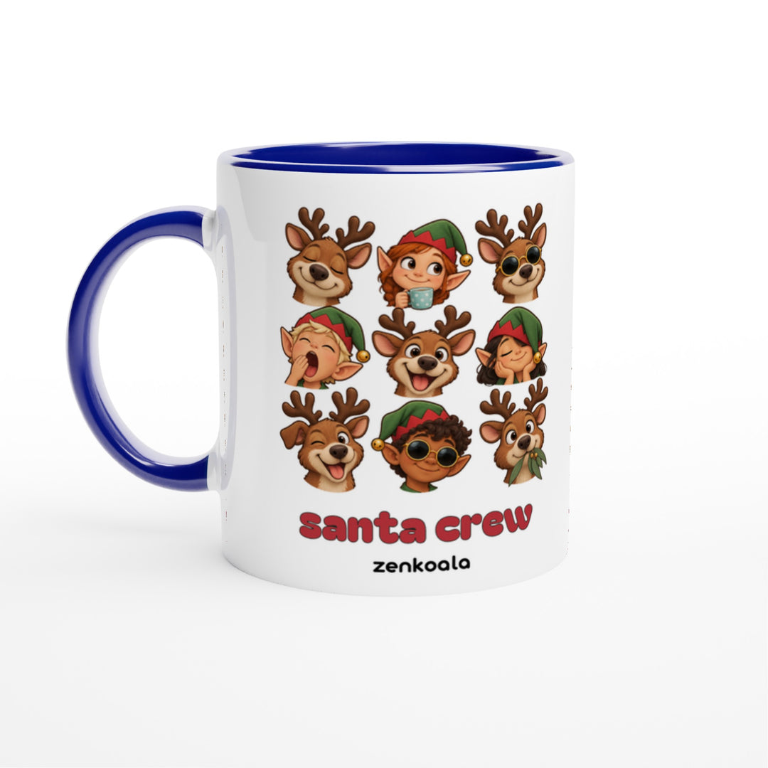 Santa Crew mug in blue: white with a blue rim, inside and handle, Zen Koala Australia