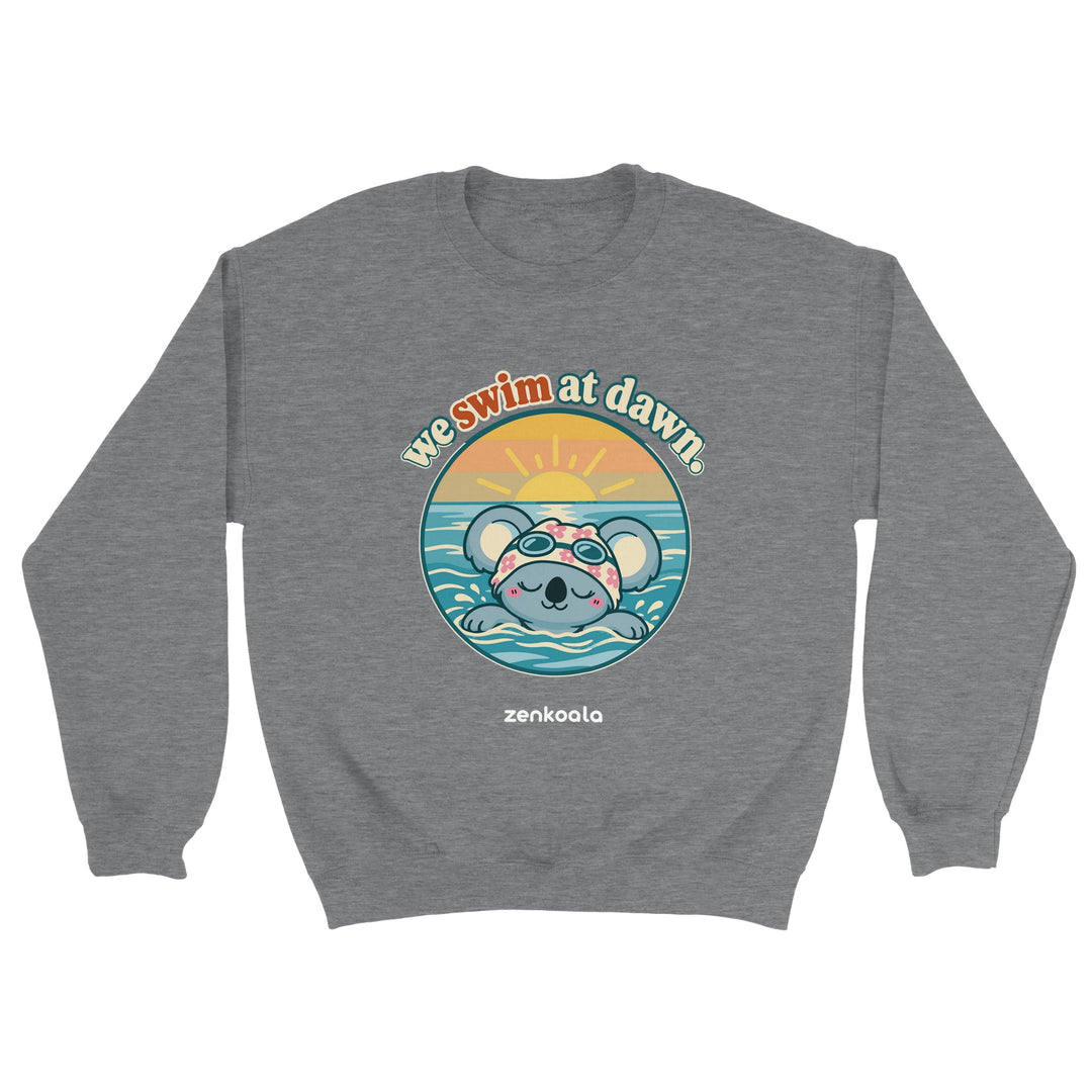 We Swim at Dawn feel-good sweatshirt in sport grey, Zen Koala Australia