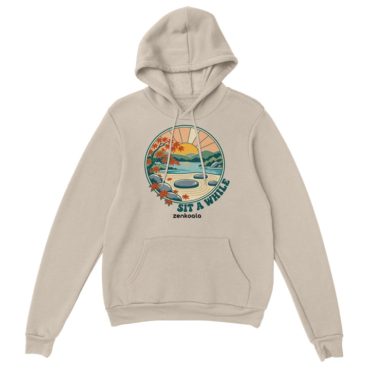 Zen Garden Sit a While feel-good hoodie in sand, Zen Koala Australia