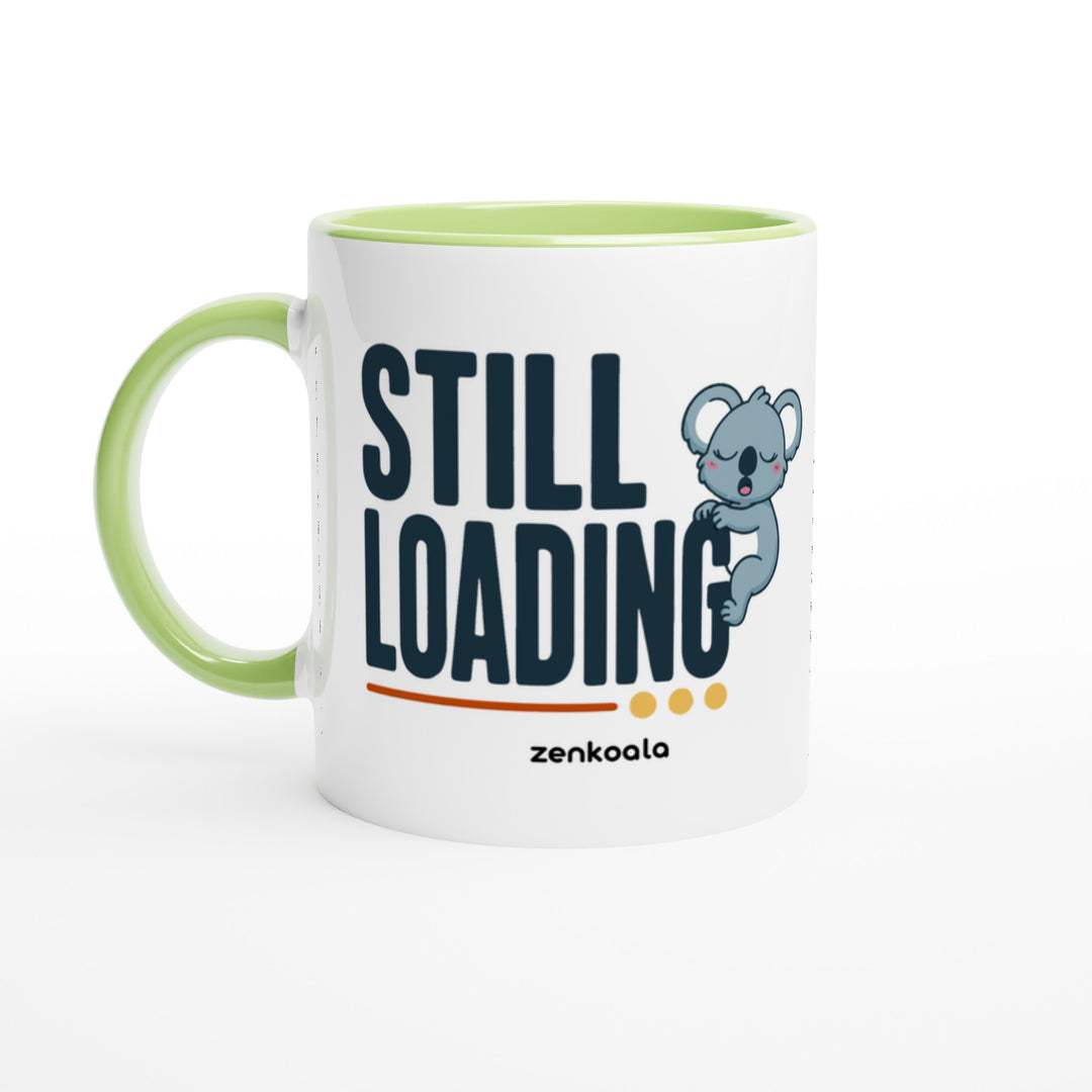 Still Loading Koala mug in green: white with a green rim, inside and handle, Zen Koala Australia