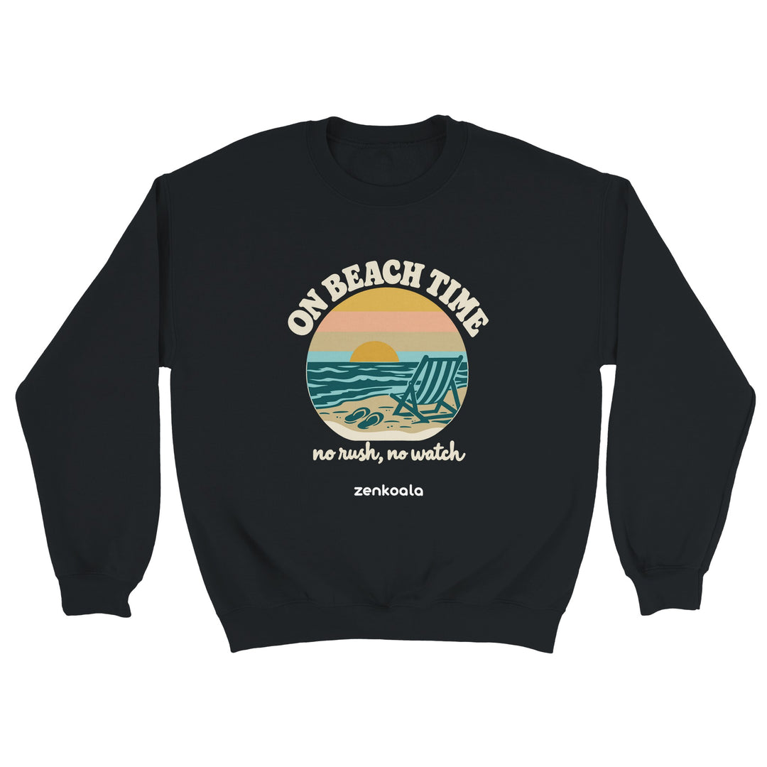 On Beach Time feel-good sweatshirt in black, Zen Koala Australia