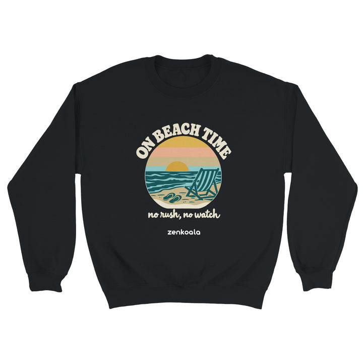 On Beach Time feel-good sweatshirt in black, Zen Koala Australia