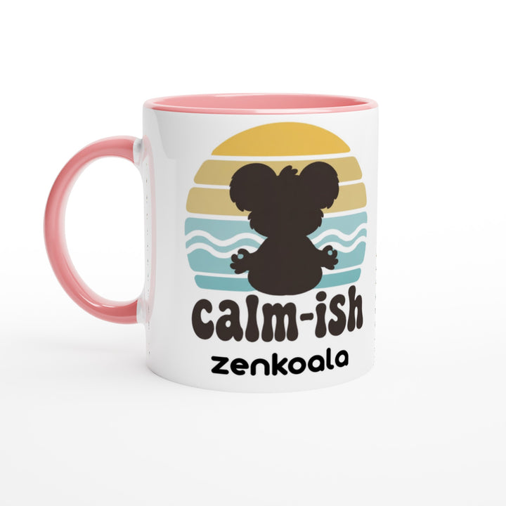 Calm-ish Retro Sunset Koala feel-good mug, pink inside — Zen Koala Australia