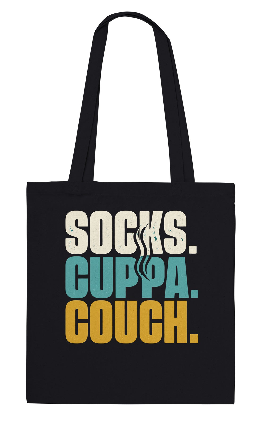 Socks Cuppa Couch feel-good tote bag in black, Zen Koala Australia