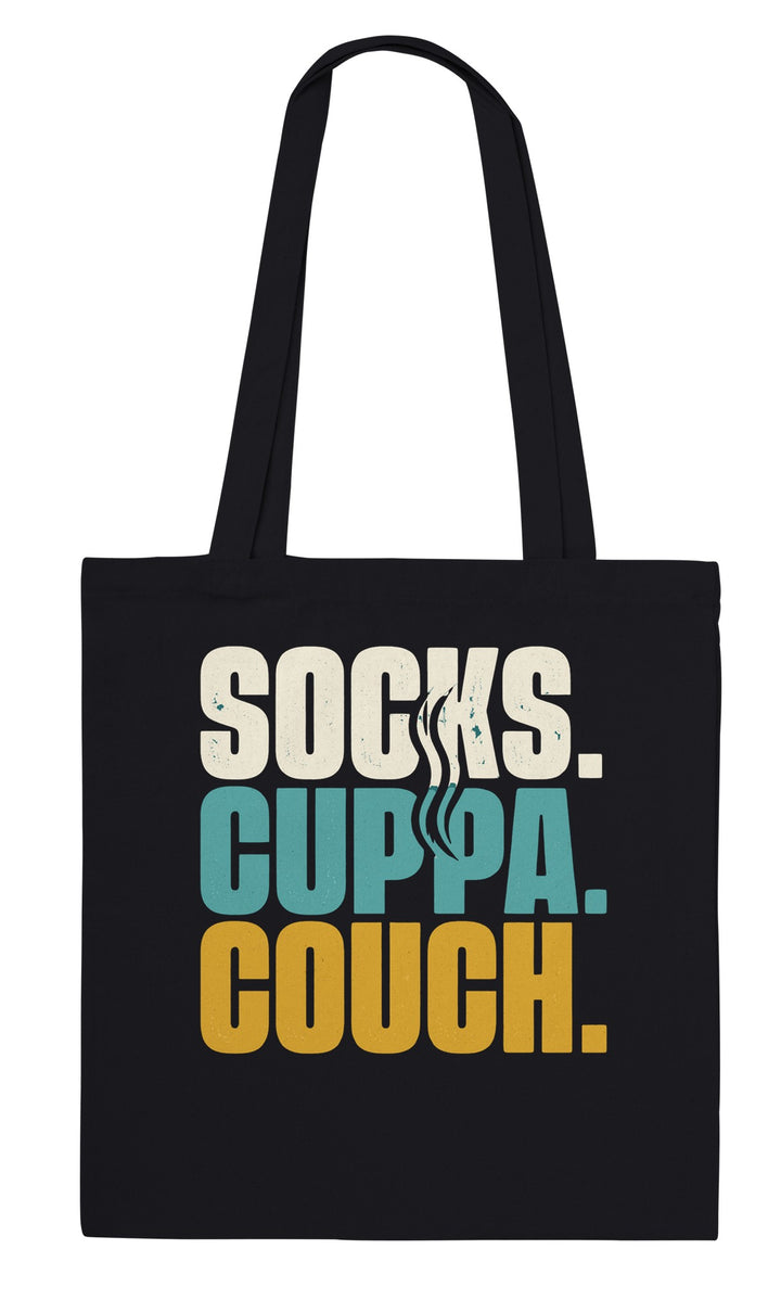Socks Cuppa Couch feel-good tote bag in black, Zen Koala Australia
