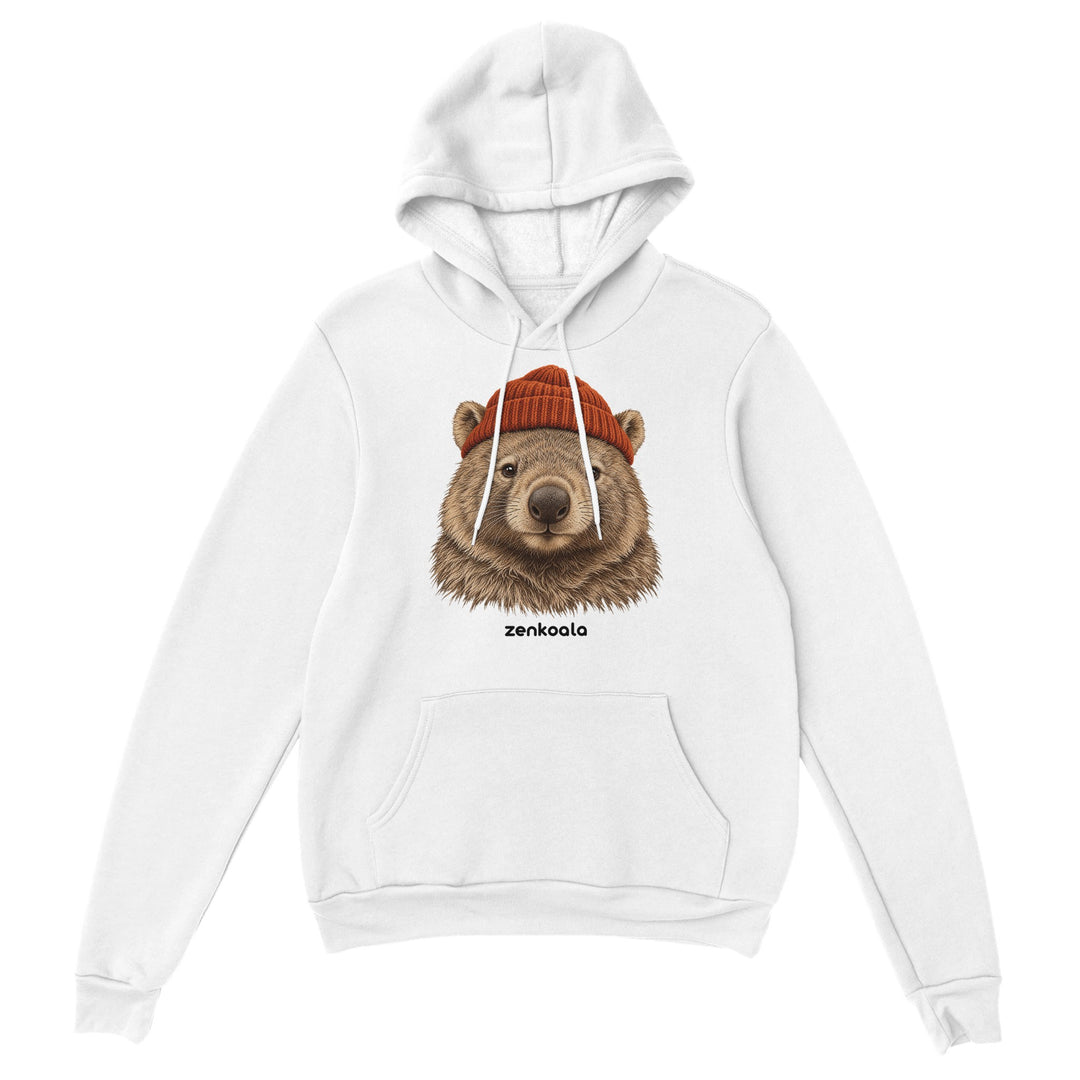 Wombat Beanie feel-good hoodie in white, Zen Koala Australia