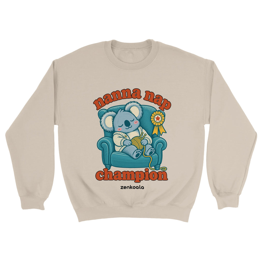 Nanna Nap Champion feel-good sweatshirt in sand, Zen Koala Australia