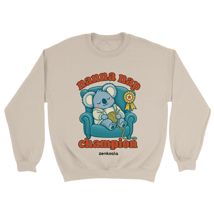 Nanna Nap Champion feel-good sweatshirt in sand, Zen Koala Australia