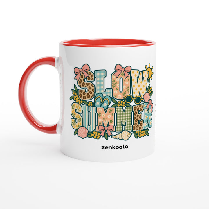 Slow Summer mug in red: white with a red rim, inside and handle, Zen Koala Australia