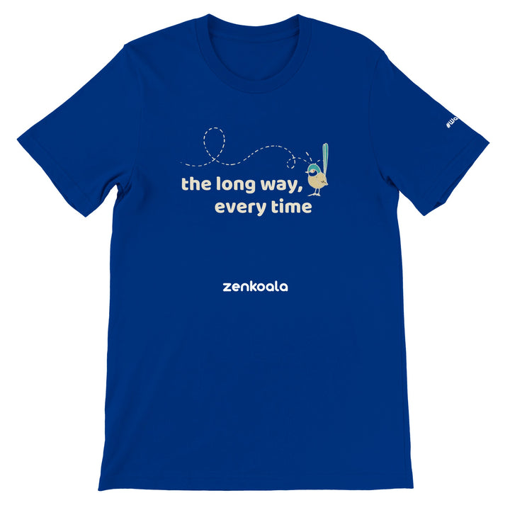 The Long Way Every Time feel-good tee in true royal — Zen Koala Australia