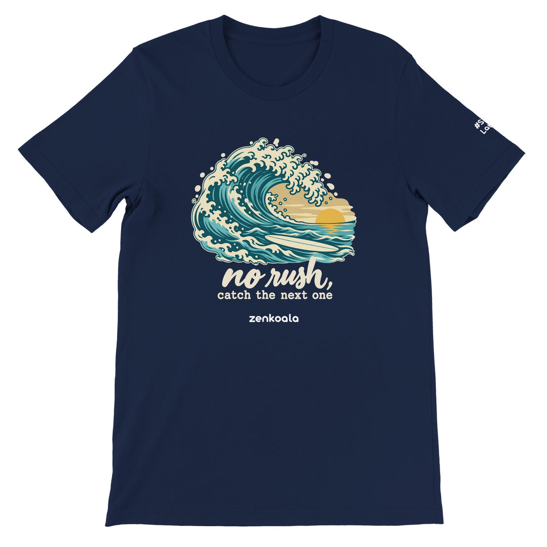 No Rush Catch the Next One feel-good tee in navy, Zen Koala Australia