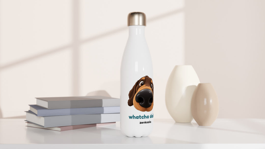 Whatcha Doin? water bottle beside books and vases, Zen Koala Australia