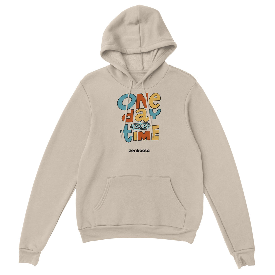 One Day at a Time feel-good hoodie in sand, Zen Koala Australia