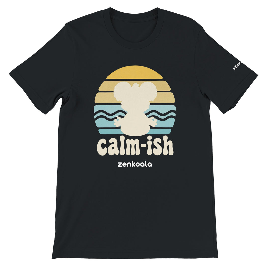 Calm-ish Retro Sunset Koala feel-good tee in black — Zen Koala Australia