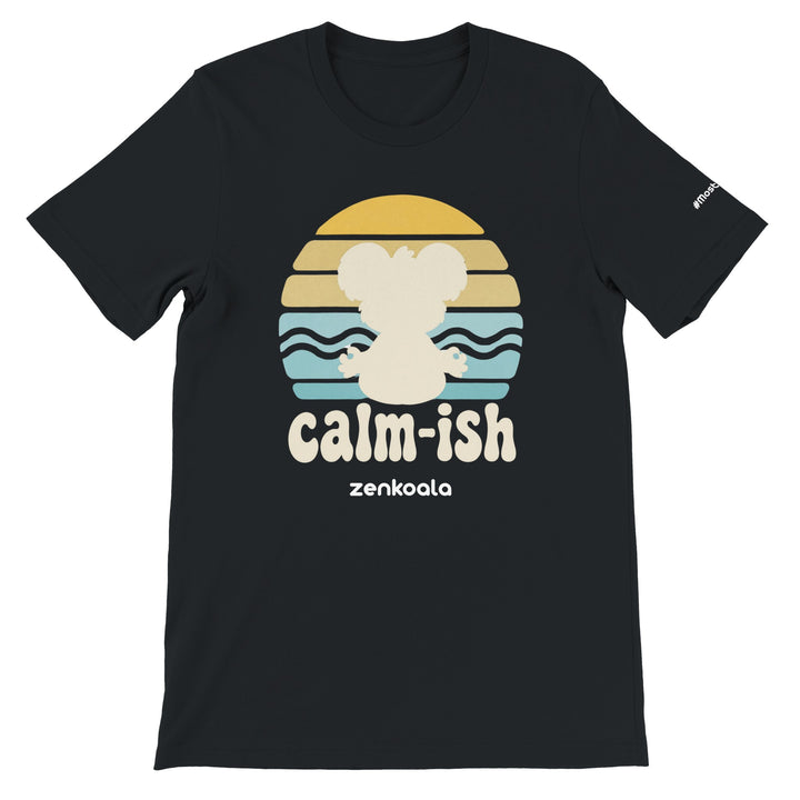 Calm-ish Retro Sunset Koala feel-good tee in black — Zen Koala Australia
