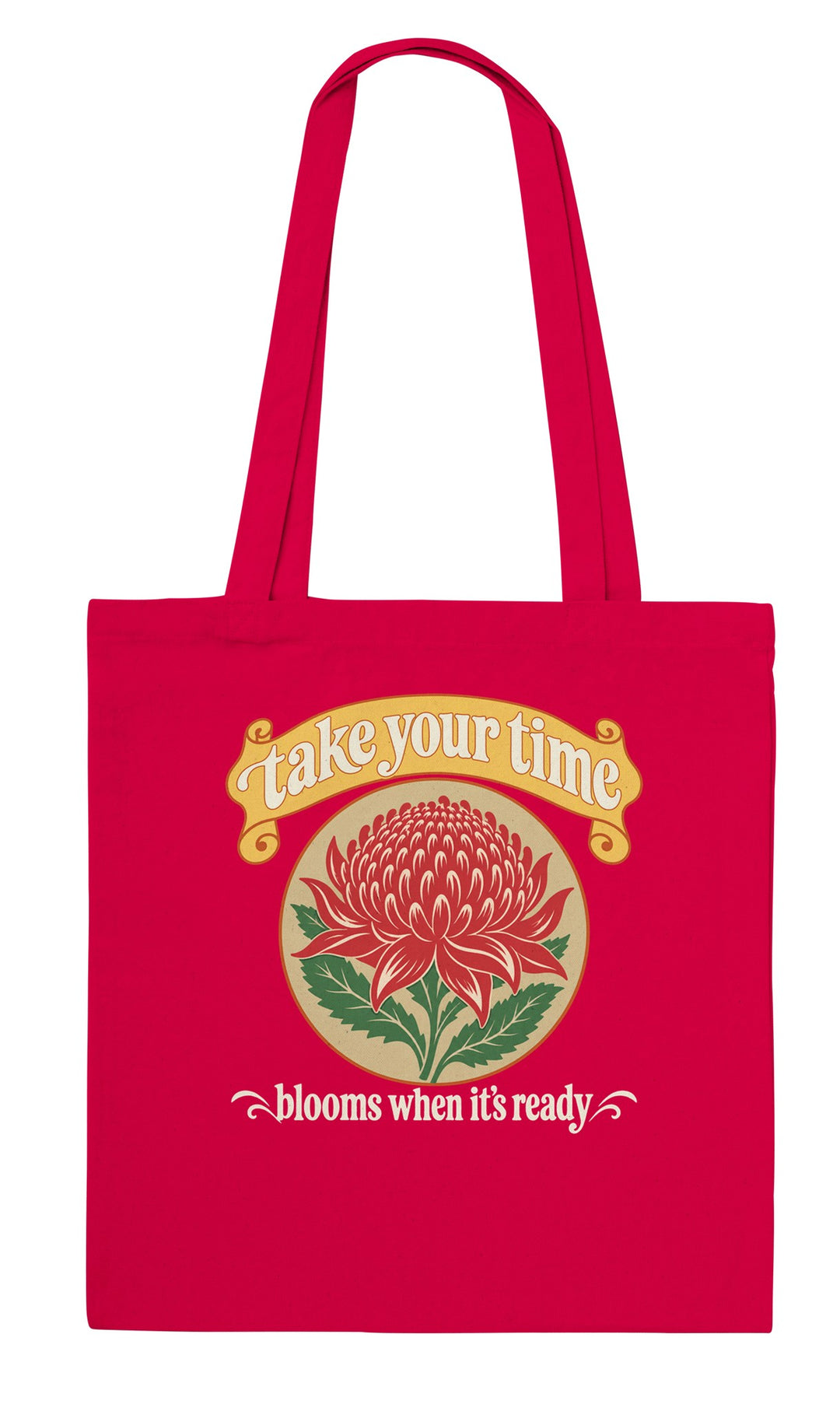 Take Your Time feel-good tote bag in red, Zen Koala Australia